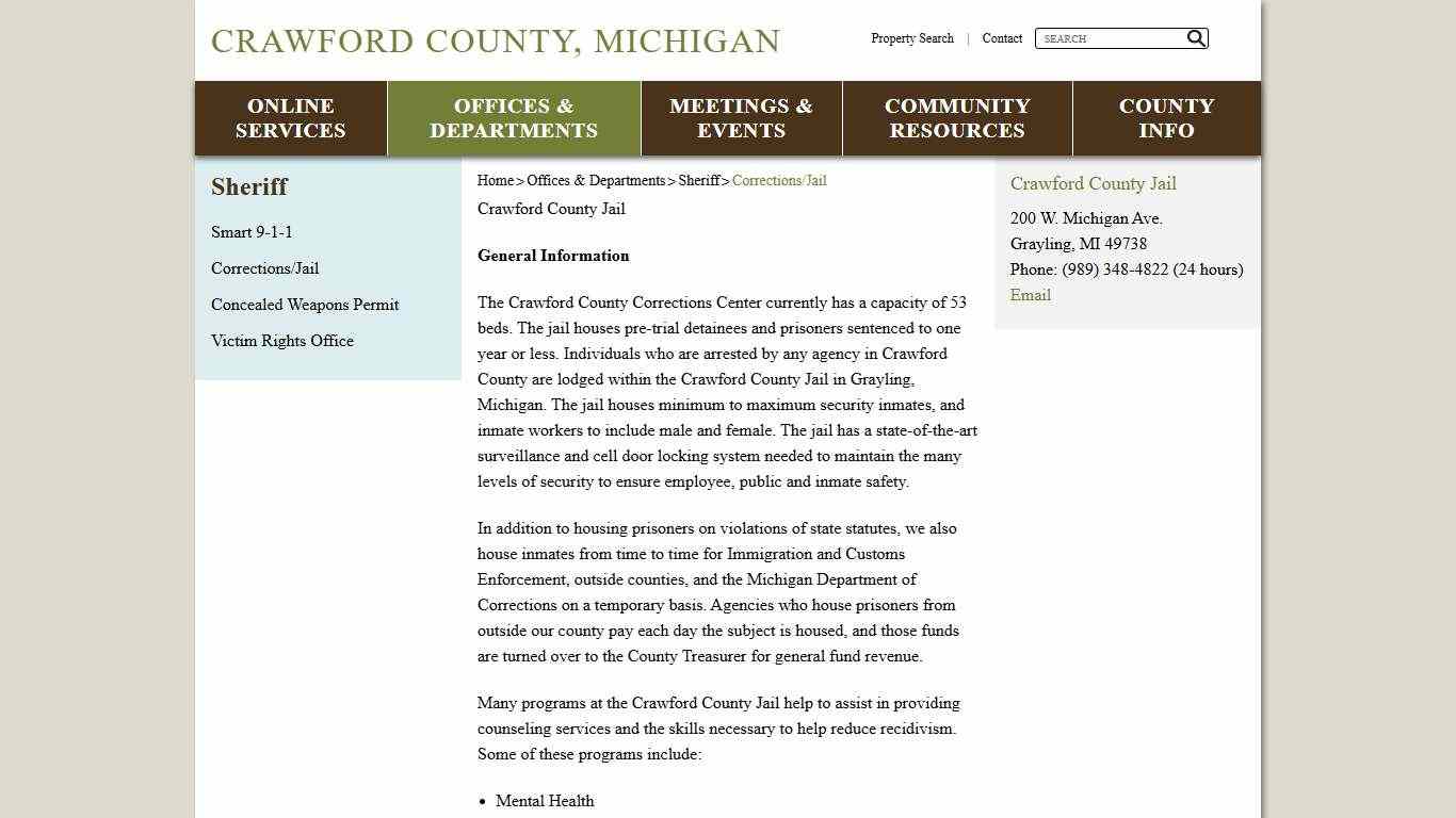 Crawford County Michigan, Corrections, County Jail